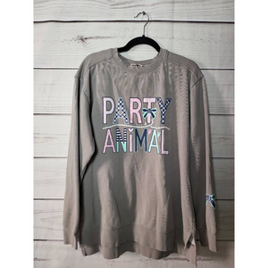 Party Animal Jadelynn Brooke Womens Pullover Sweatshirt Gray Slit Long Sleeve M